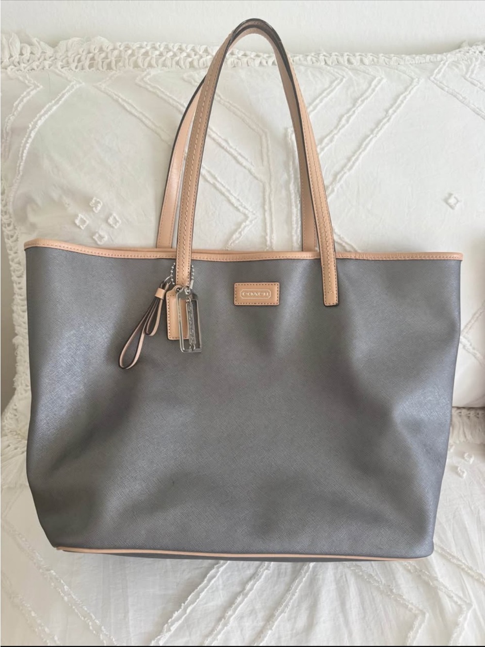 Coach Gray Tote with Tan Trim